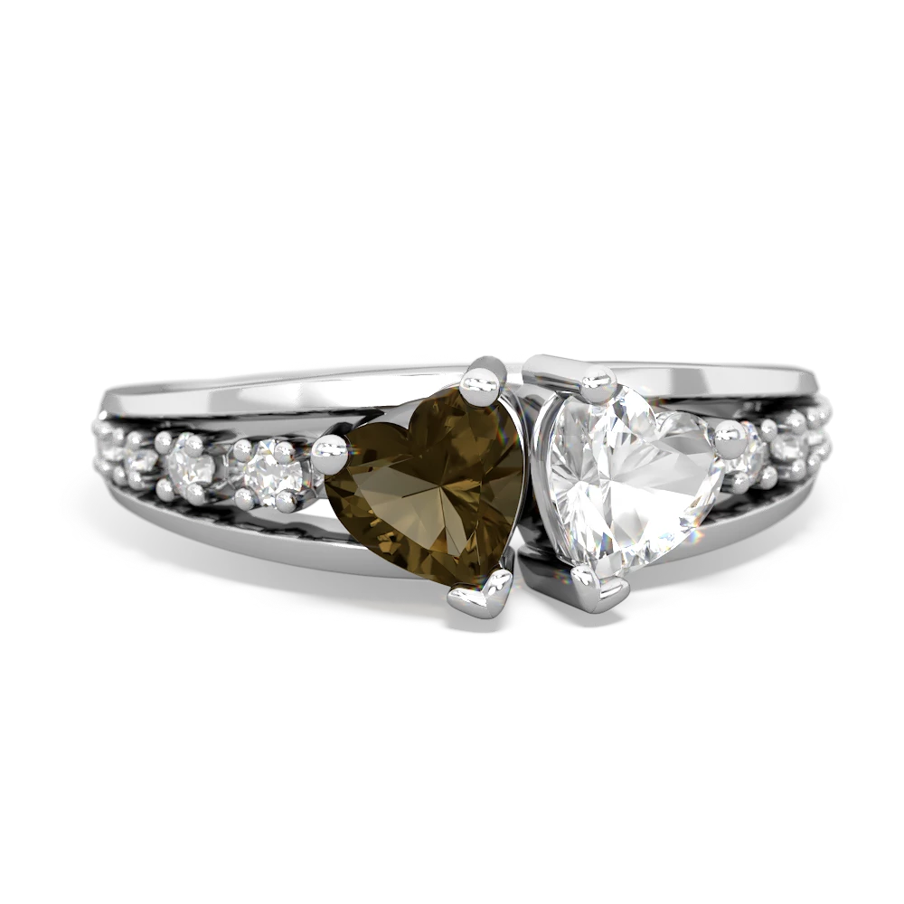 Smoky Quartz Heart To Heart 14K White Gold ring R3342
