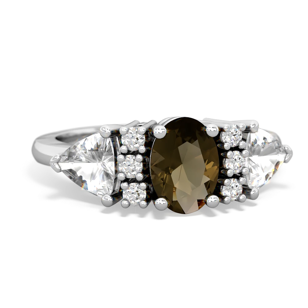 Smoky Quartz Antique Style Three Stone 14K White Gold ring R2186