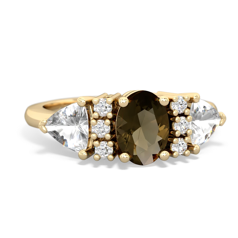 Smoky Quartz Antique Style Three Stone 14K Yellow Gold ring R2186