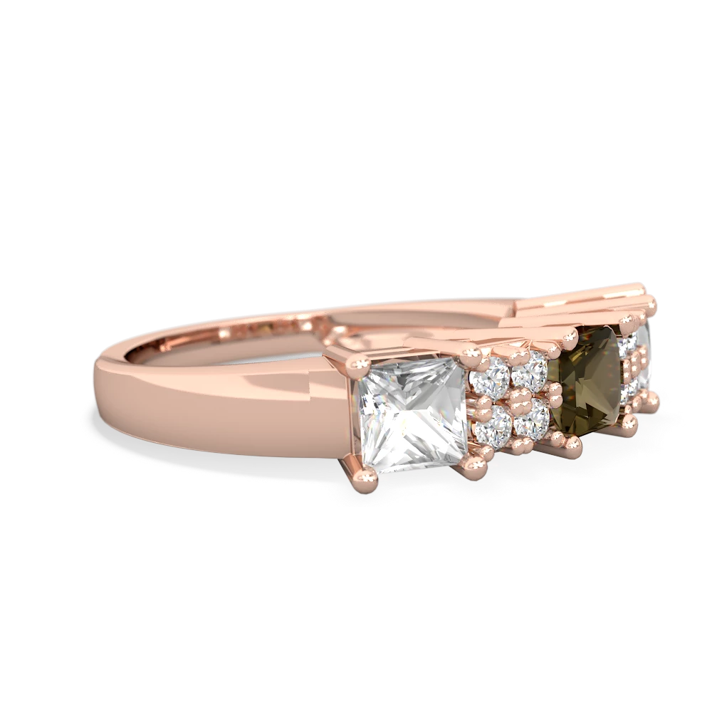 Smoky Quartz Three Stone Diamond Cluster 14K Rose Gold ring R2592