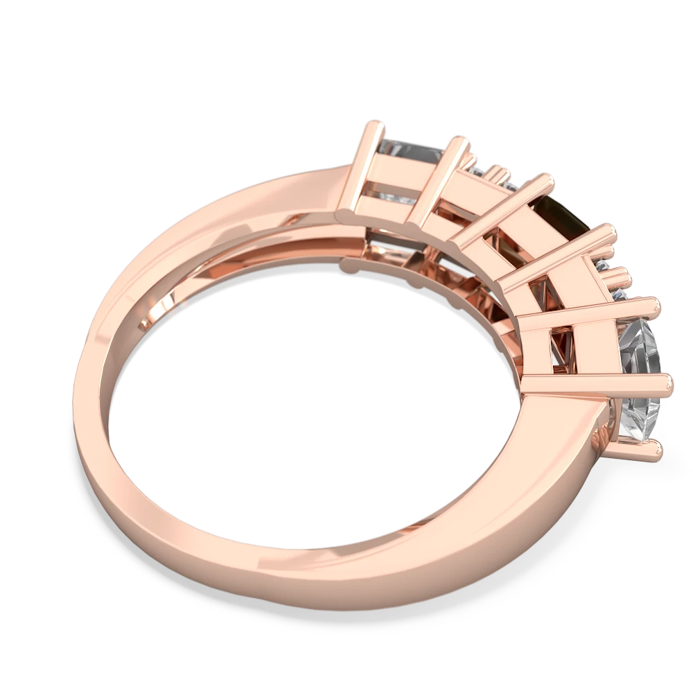 Smoky Quartz Three Stone Diamond Cluster 14K Rose Gold ring R2592