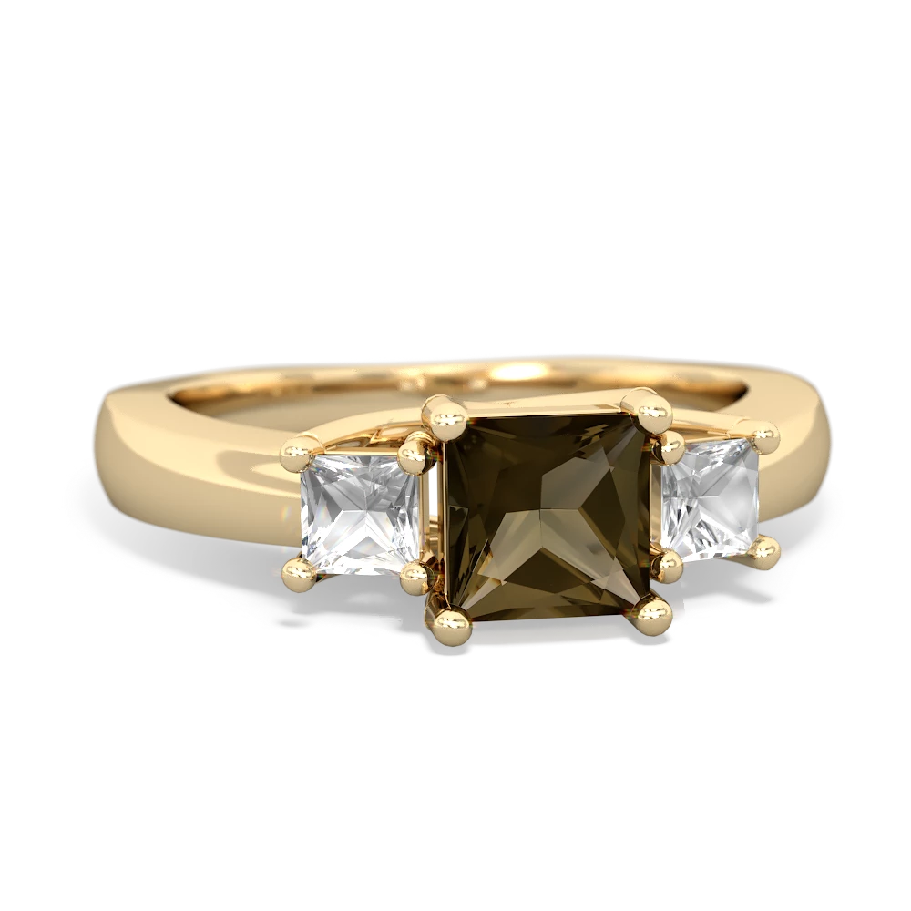 Smoky Quartz Three Stone Trellis 14K Yellow Gold ring R4015