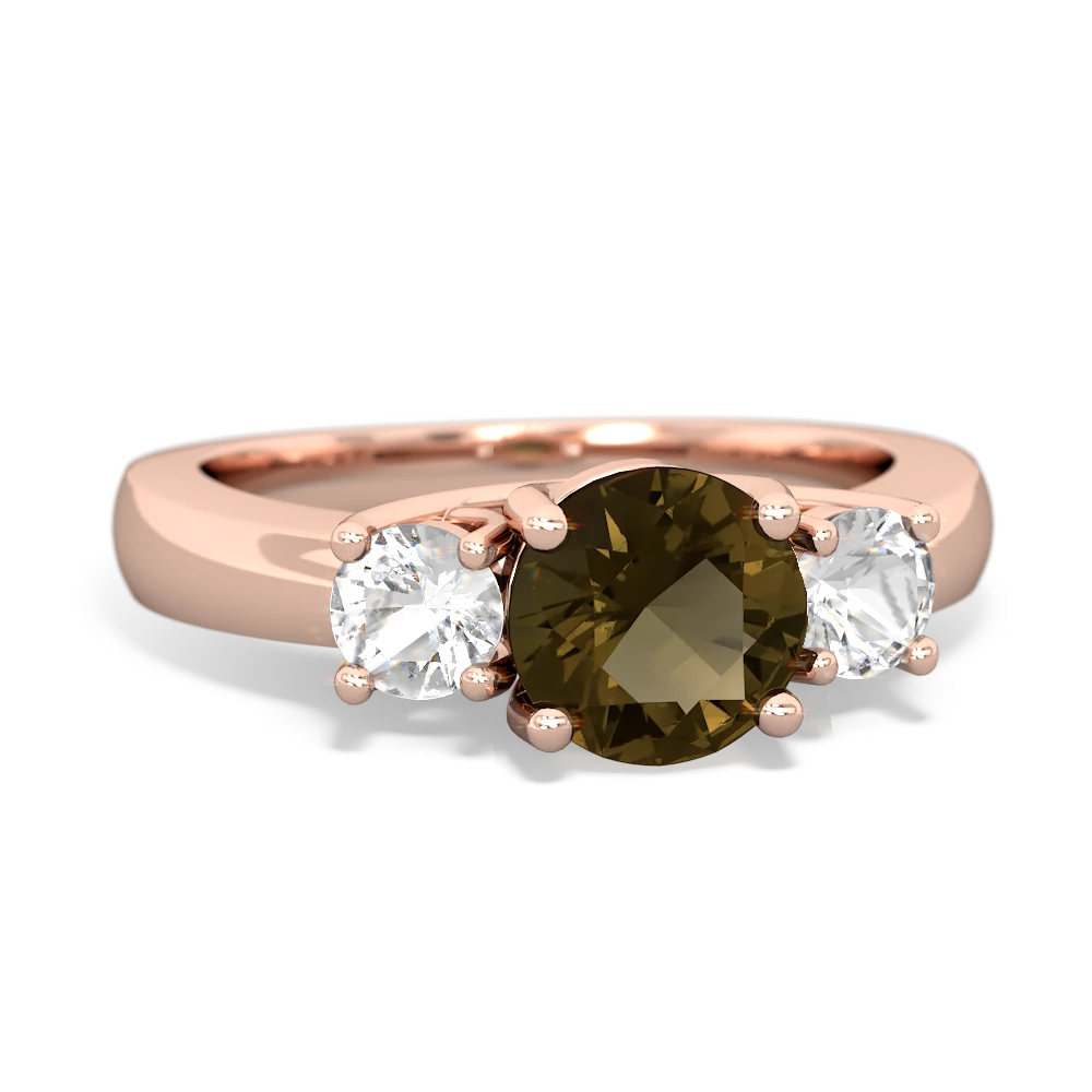 Smoky Quartz Three Stone Round Trellis 14K Rose Gold ring R4018