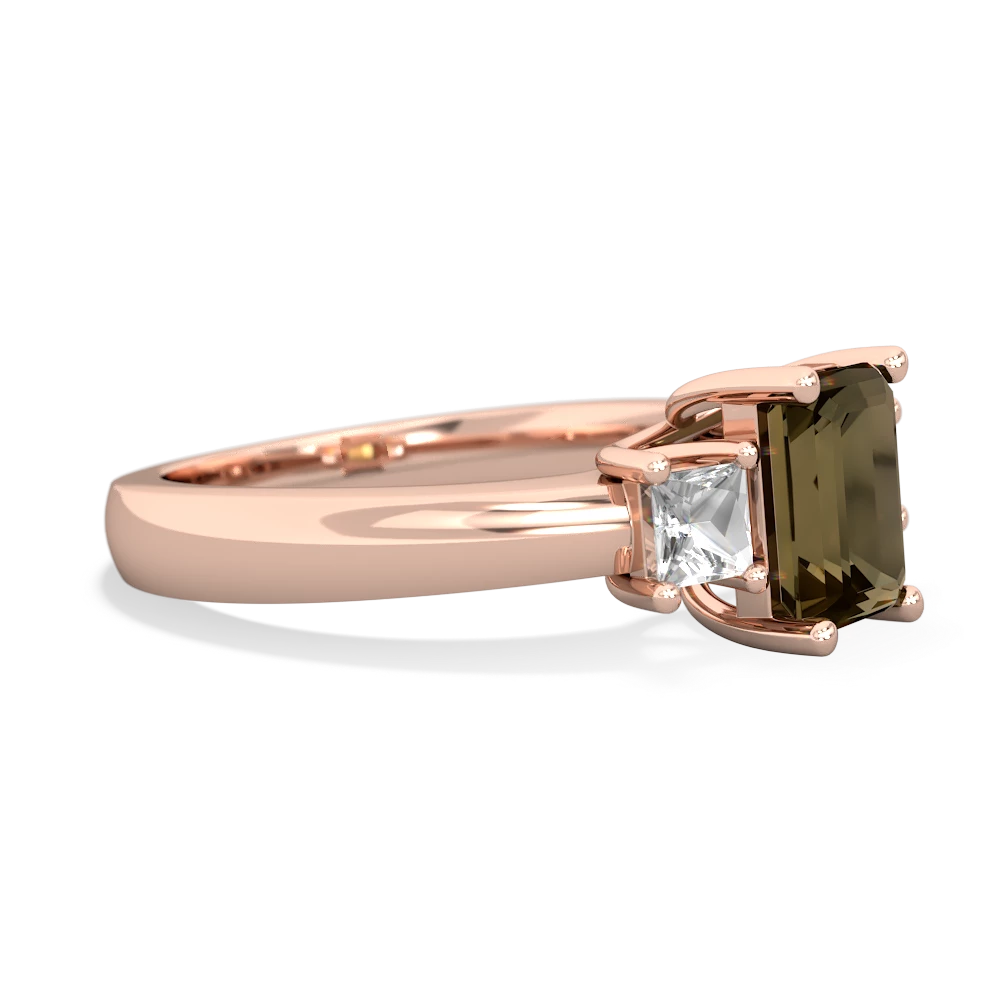 Smoky Quartz Three Stone Emerald-Cut Trellis 14K Rose Gold ring R4021