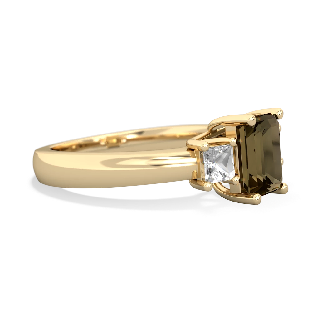 Smoky Quartz Three Stone Emerald-Cut Trellis 14K Yellow Gold ring R4021