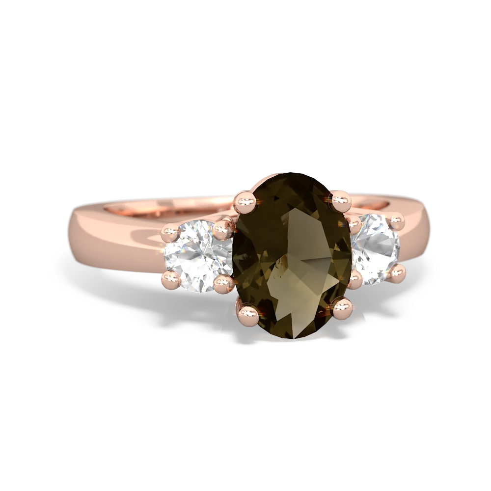 Smoky Quartz Three Stone Oval Trellis 14K Rose Gold ring R4024