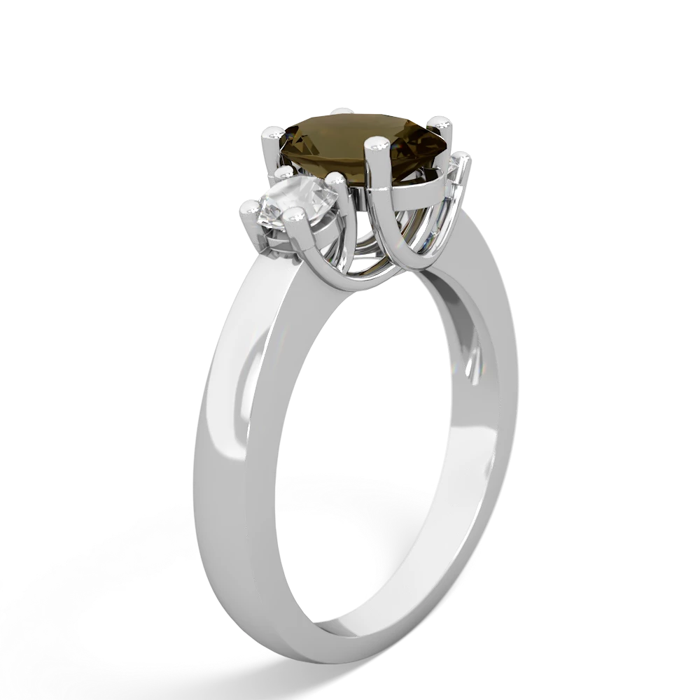 Smoky Quartz Three Stone Oval Trellis 14K White Gold ring R4024