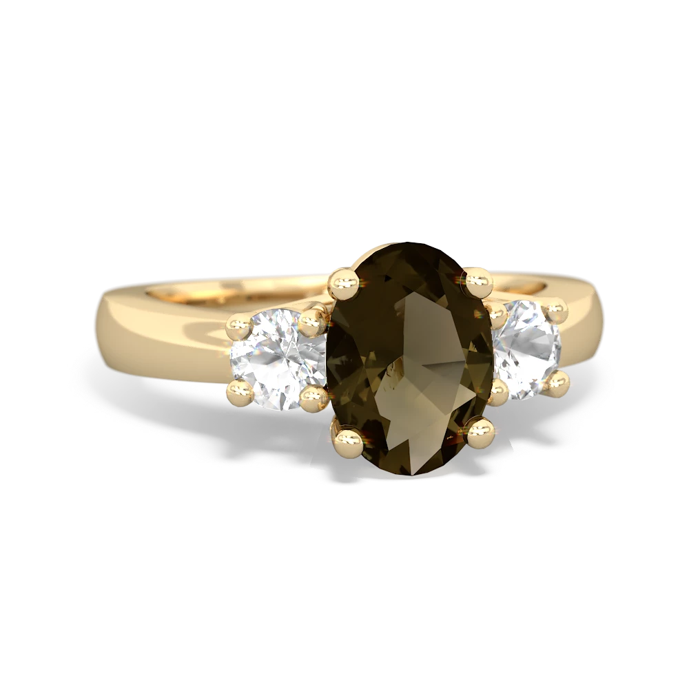 Smoky Quartz Three Stone Oval Trellis 14K Yellow Gold ring R4024