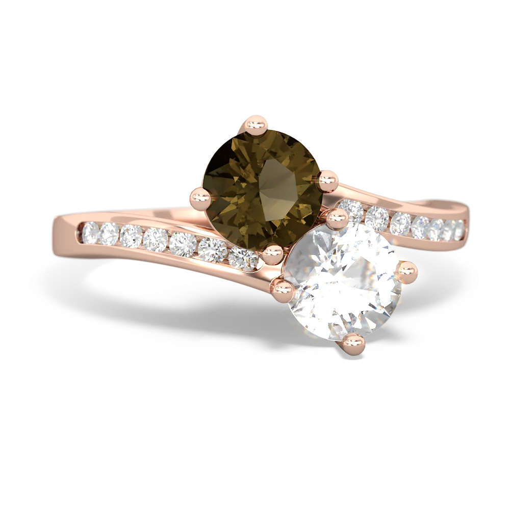 Smoky Quartz Channel Set Two Stone 14K Rose Gold ring R5303