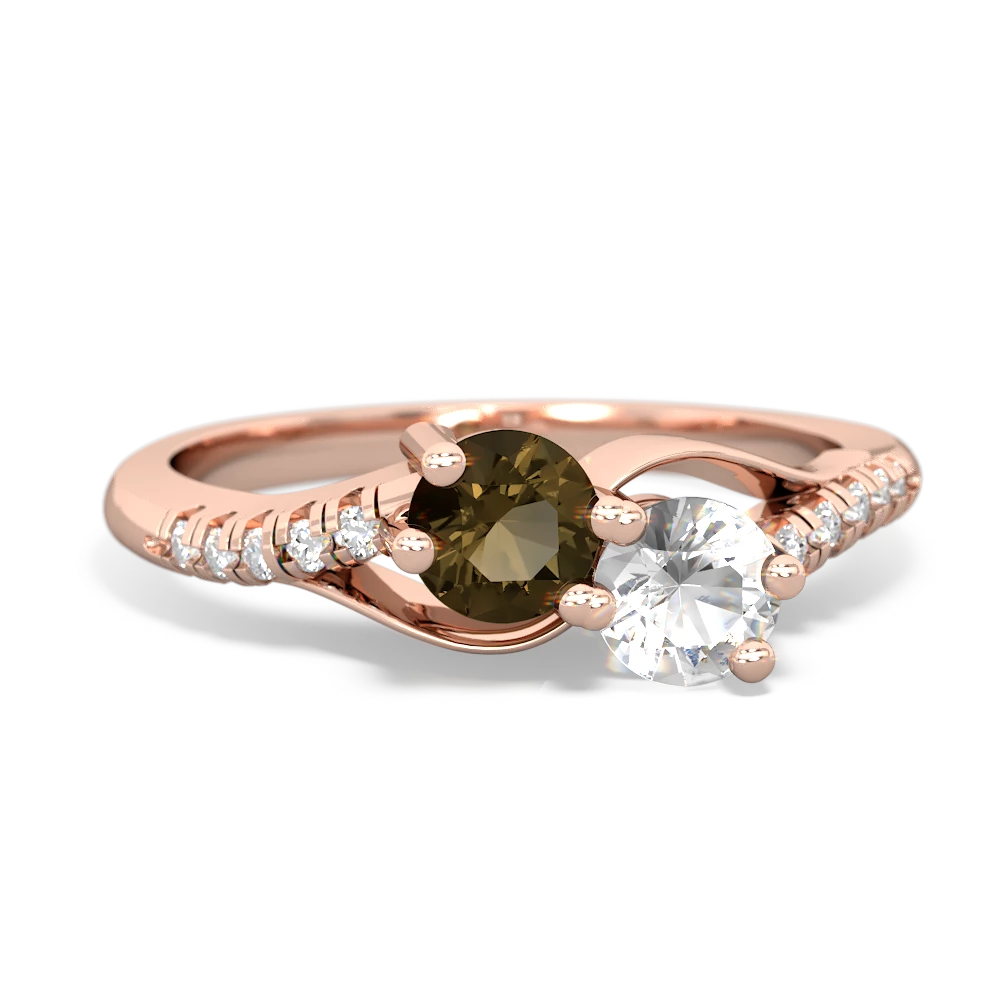 Smoky Quartz Infinity Pave Two Stone 14K Rose Gold ring R5285