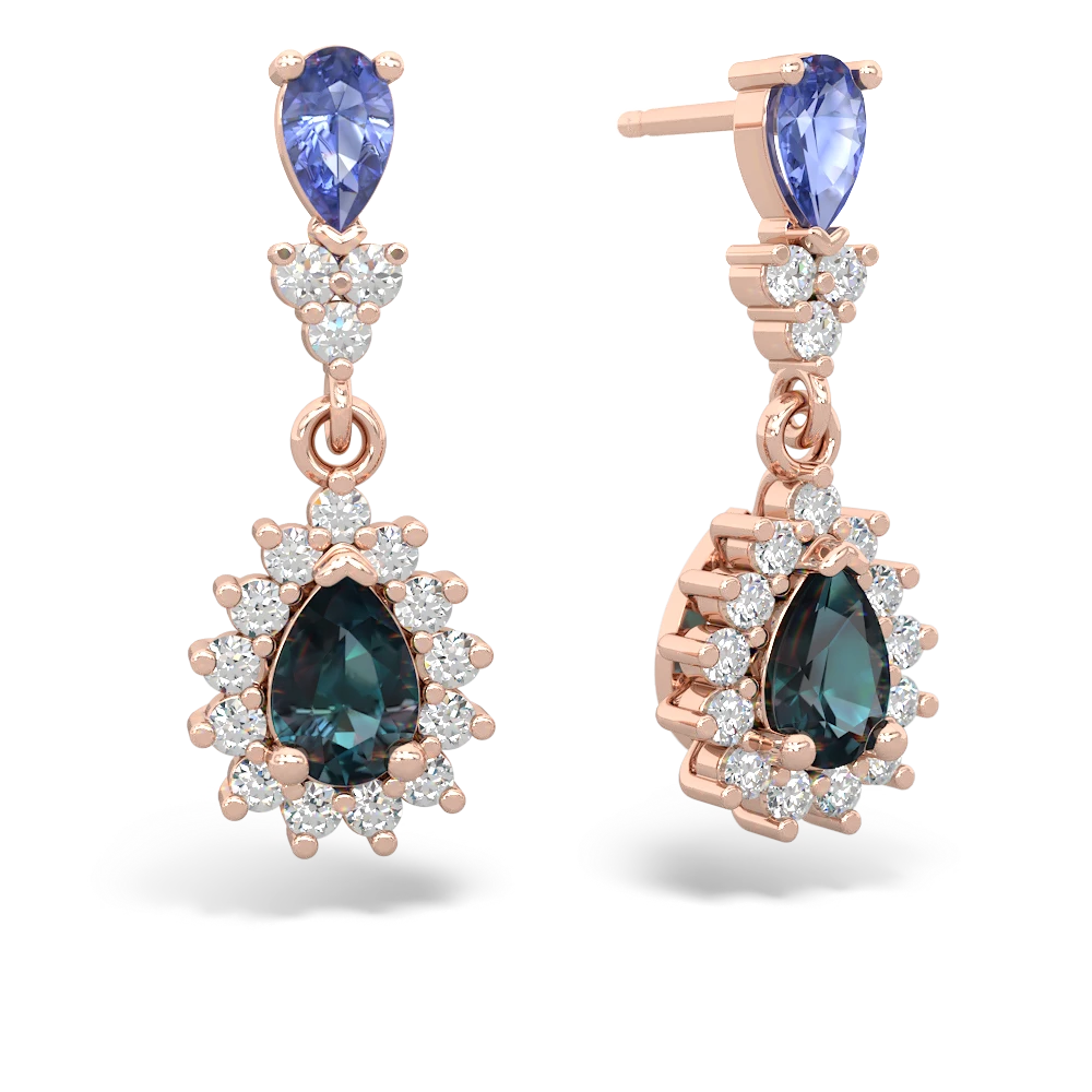 Tanzanite Halo Pear Dangle 14K Rose Gold earrings E1882