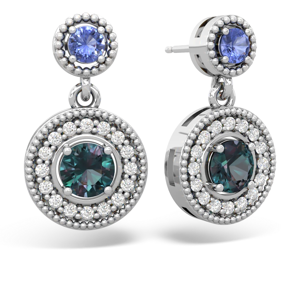 Tanzanite Halo Dangle 14K White Gold earrings E5319