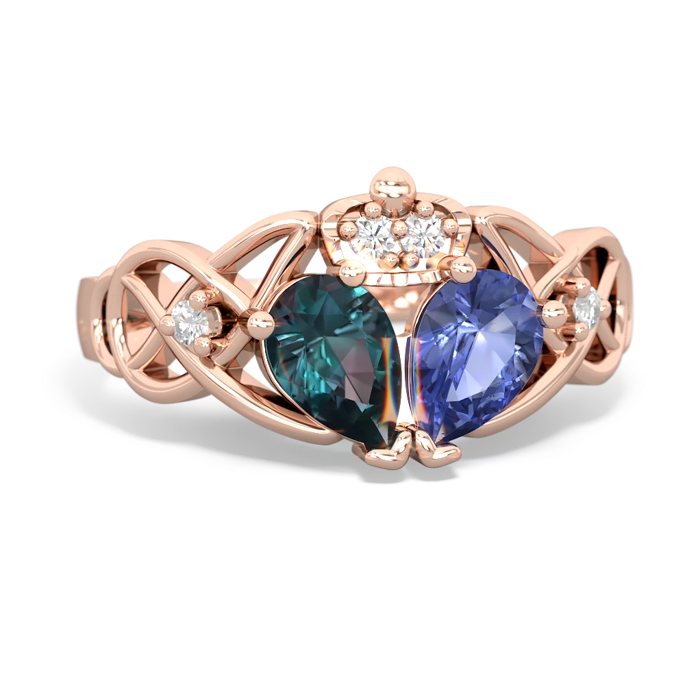 Tanzanite 'One Heart' Celtic Knot Claddagh 14K Rose Gold ring R5322