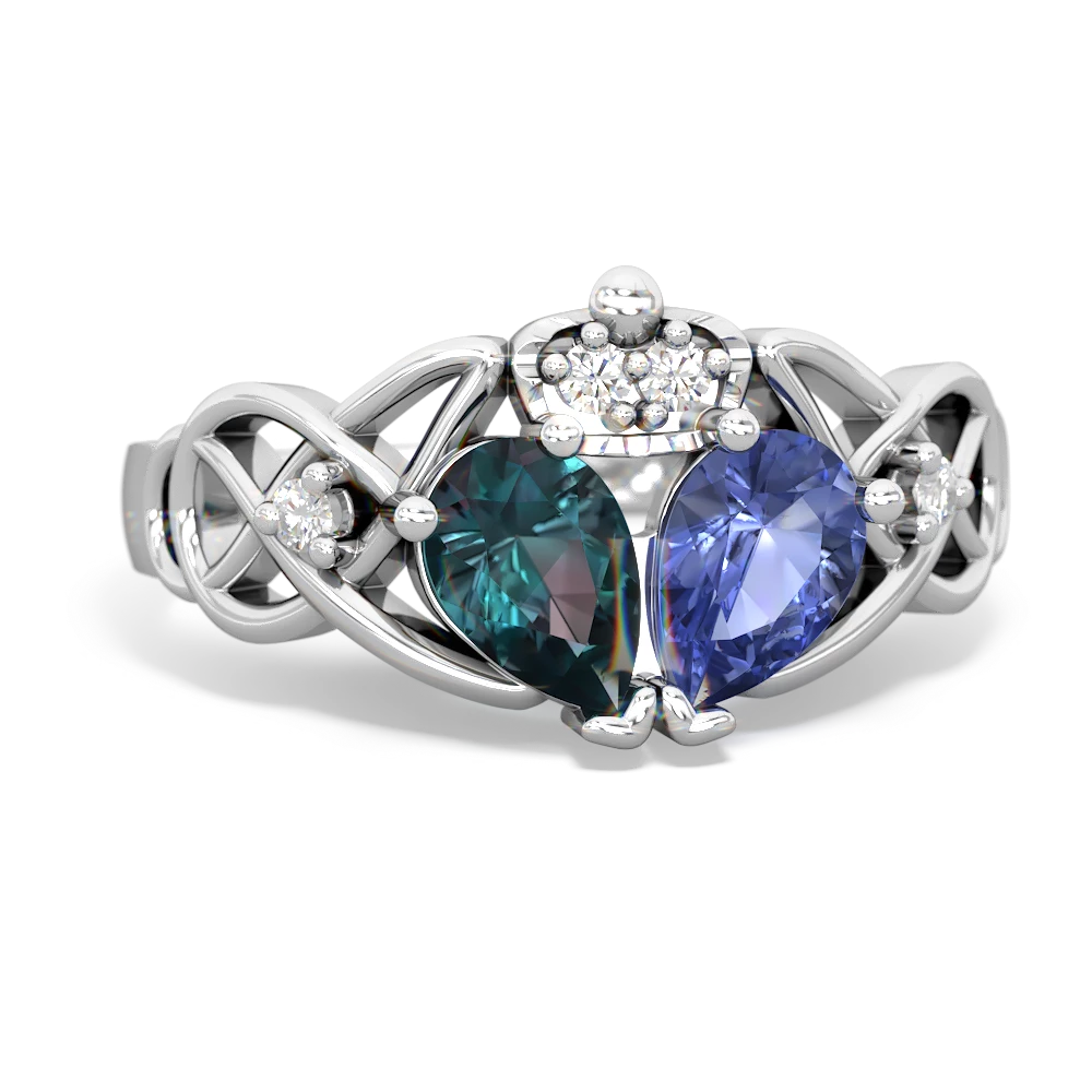Tanzanite 'One Heart' Celtic Knot Claddagh 14K White Gold ring R5322