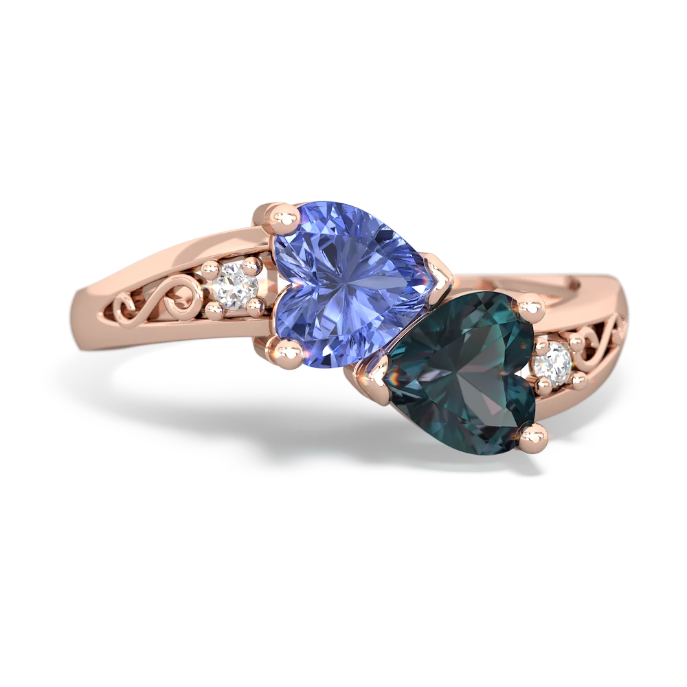 Tanzanite Snuggling Hearts 14K Rose Gold ring R2178