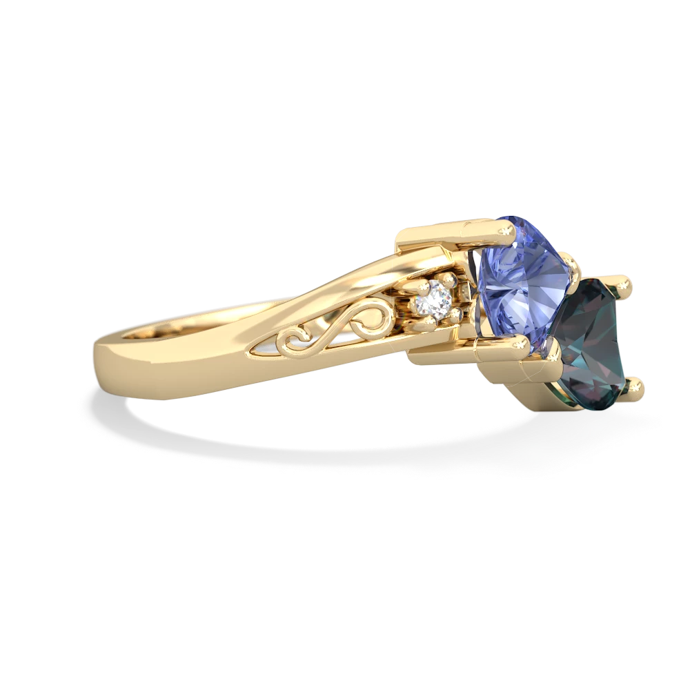 Tanzanite Snuggling Hearts 14K Yellow Gold ring R2178