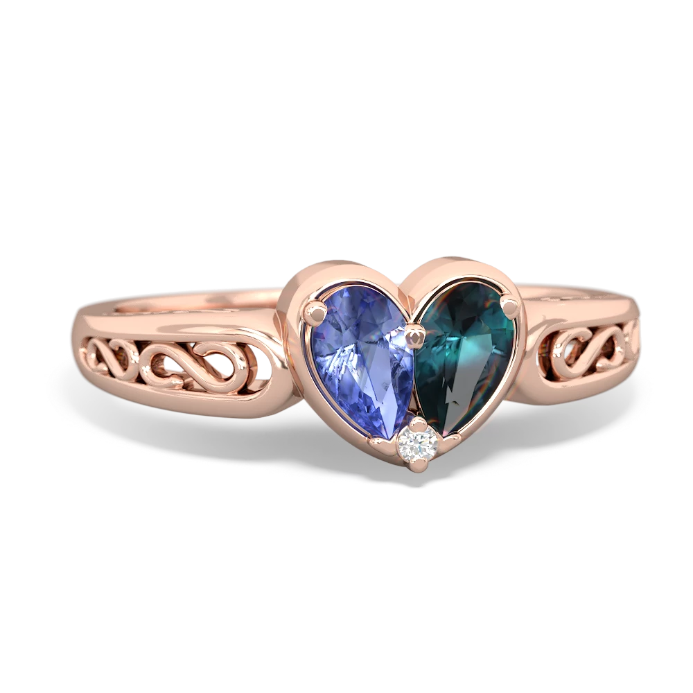 Tanzanite Filligree 'One Heart' 14K Rose Gold ring R5070