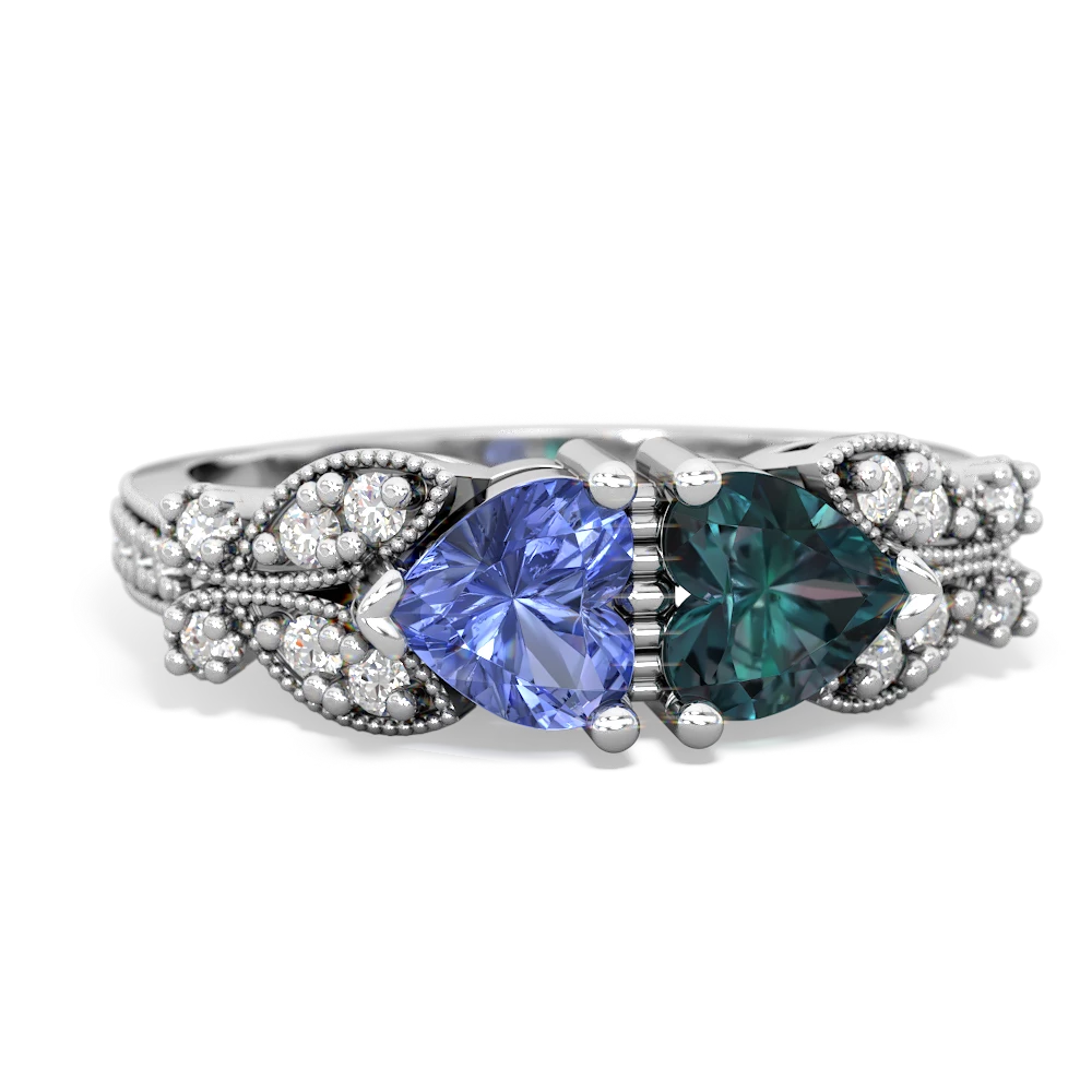 Tanzanite Diamond Butterflies 14K White Gold ring R5601