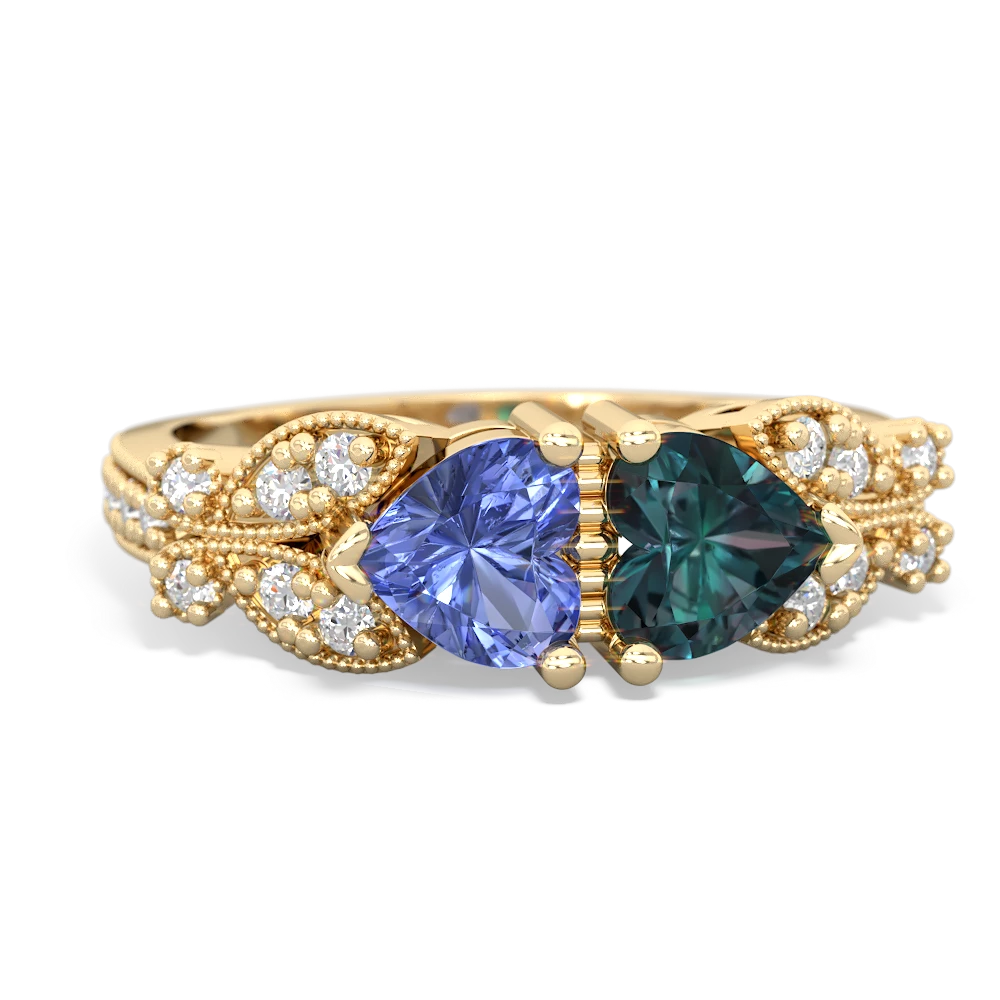 Tanzanite Diamond Butterflies 14K Yellow Gold ring R5601