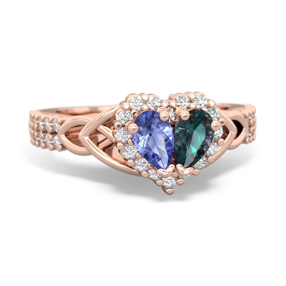 Tanzanite Celtic Knot Two Hearts As One 14K Rose Gold ring R2644HRT