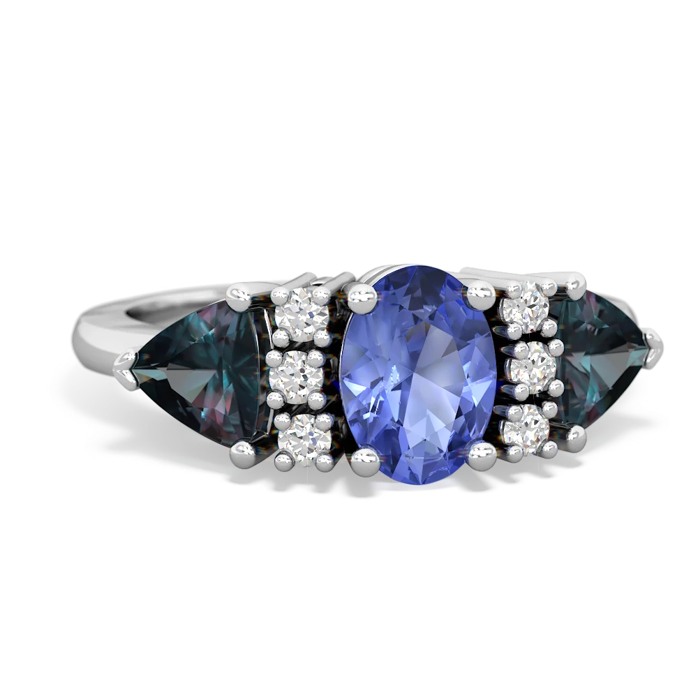 Tanzanite Antique Style Three Stone 14K White Gold ring R2186