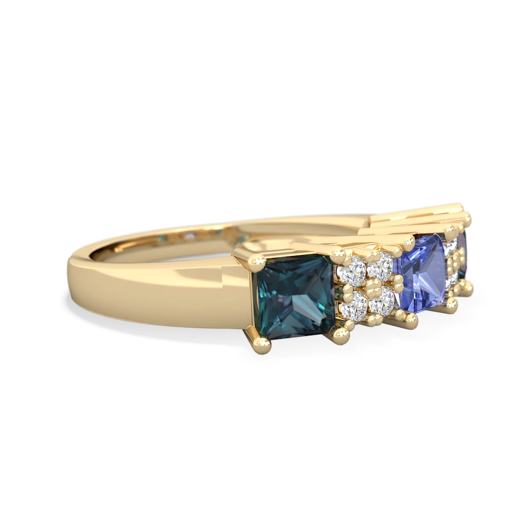 Tanzanite Three Stone Diamond Cluster 14K Yellow Gold ring R2592