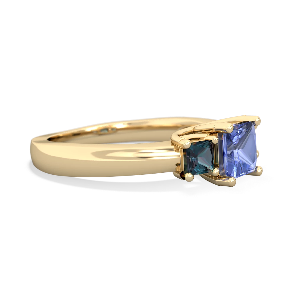 Tanzanite Three Stone Trellis 14K Yellow Gold ring R4015