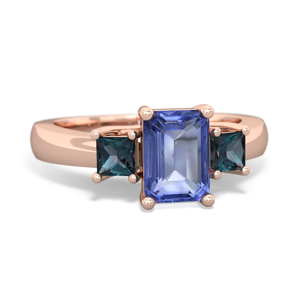 Tanzanite Three Stone Emerald-Cut Trellis 14K Rose Gold ring R4021