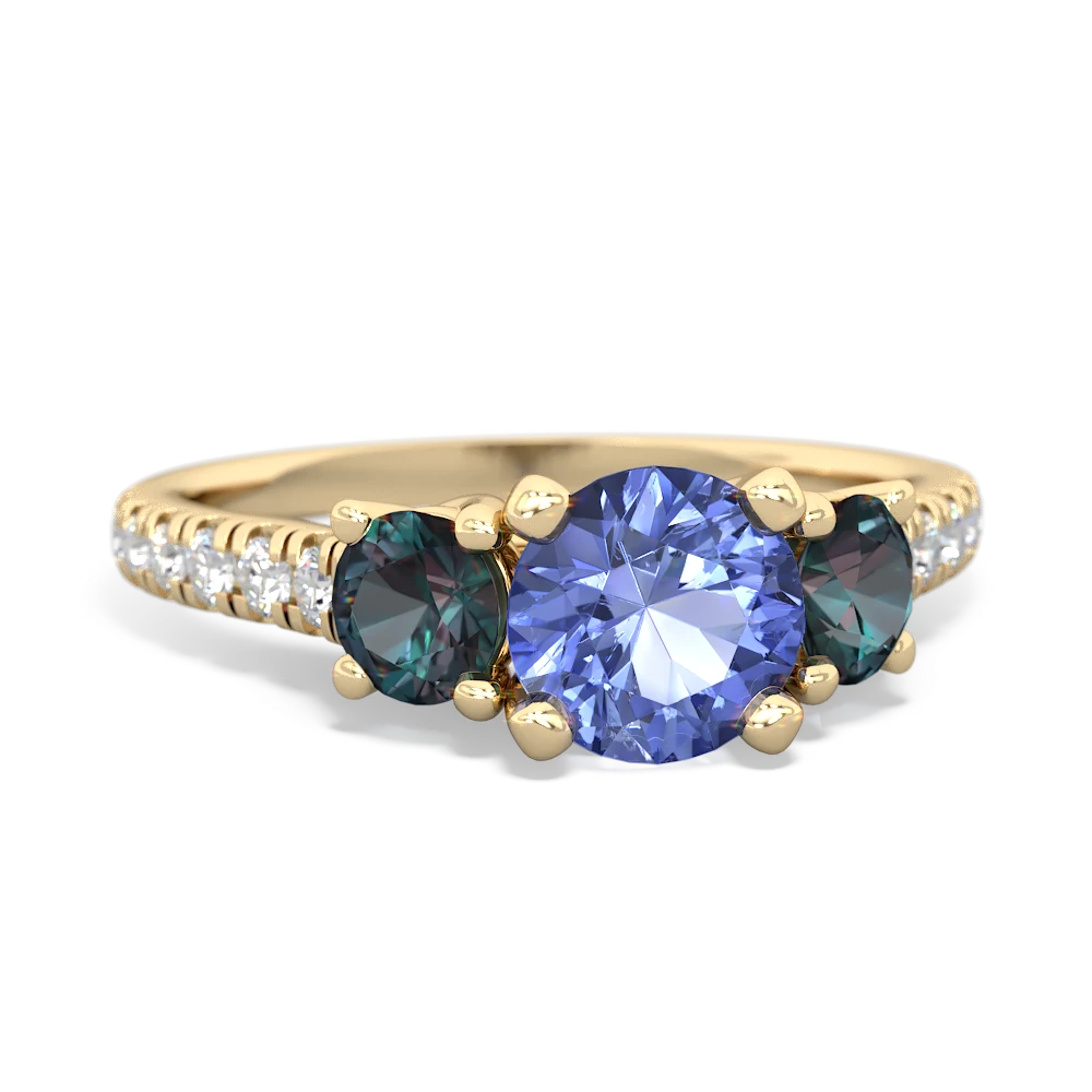 Tanzanite Pave Trellis 14K Yellow Gold ring R5500