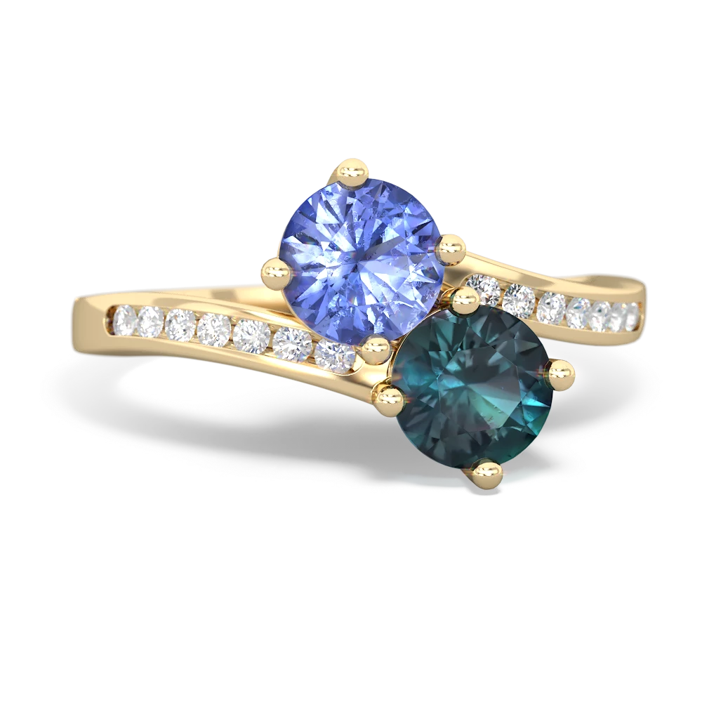 Tanzanite Channel Set Two Stone 14K Yellow Gold ring R5303