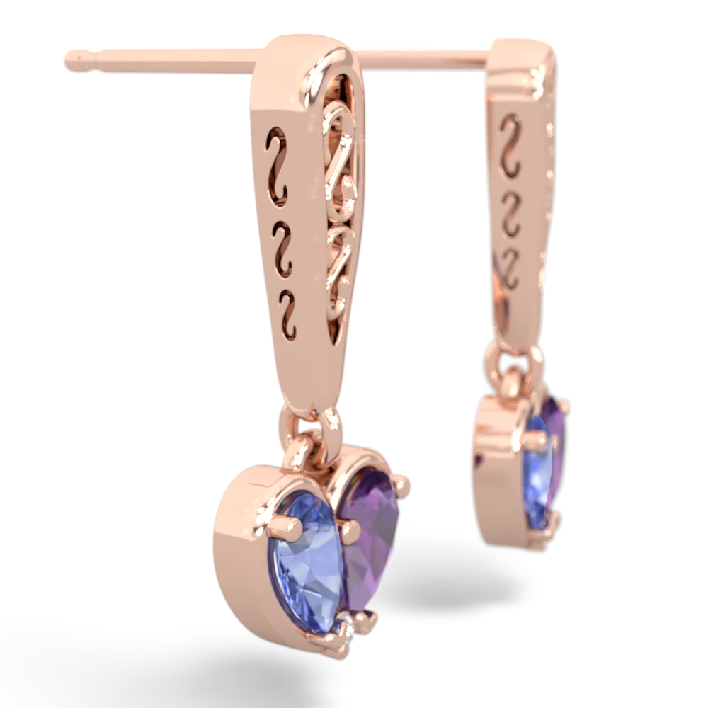 Tanzanite Filligree Heart 14K Rose Gold earrings E5070