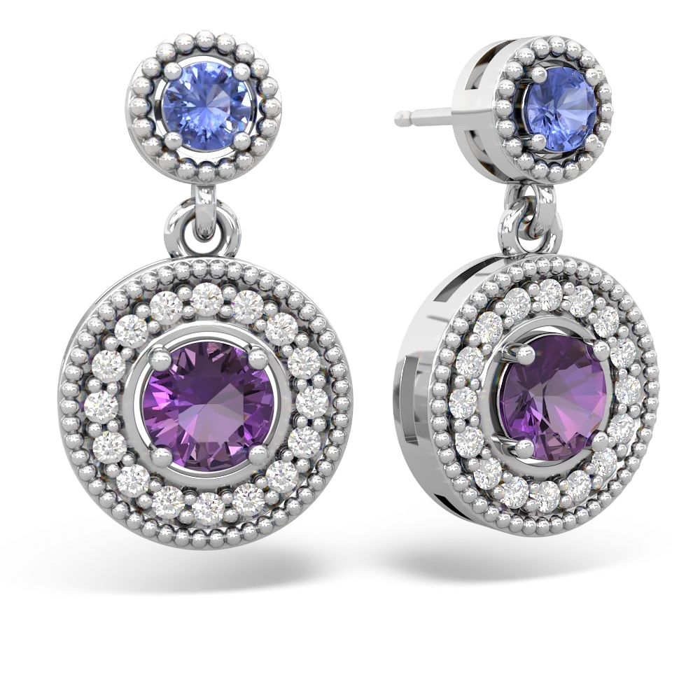 Tanzanite Halo Dangle 14K White Gold earrings E5319