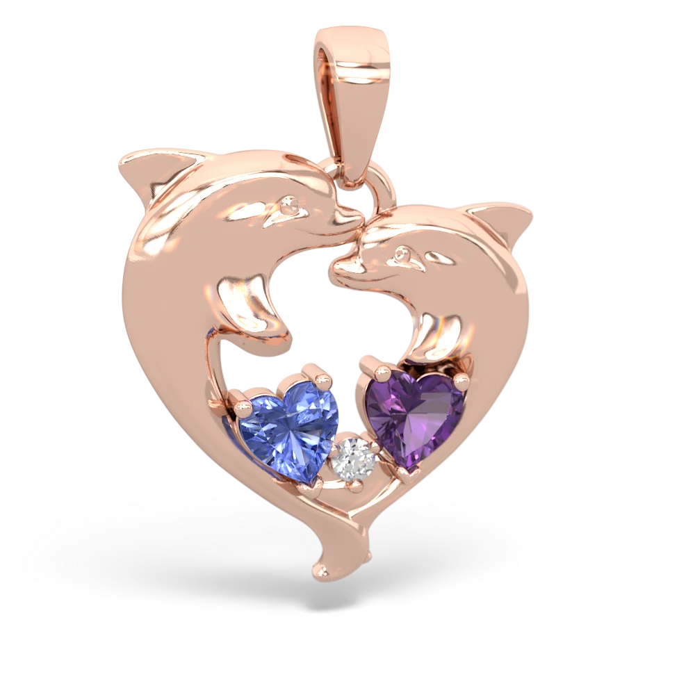 Tanzanite Dolphin Heart 14K Rose Gold pendant P5820