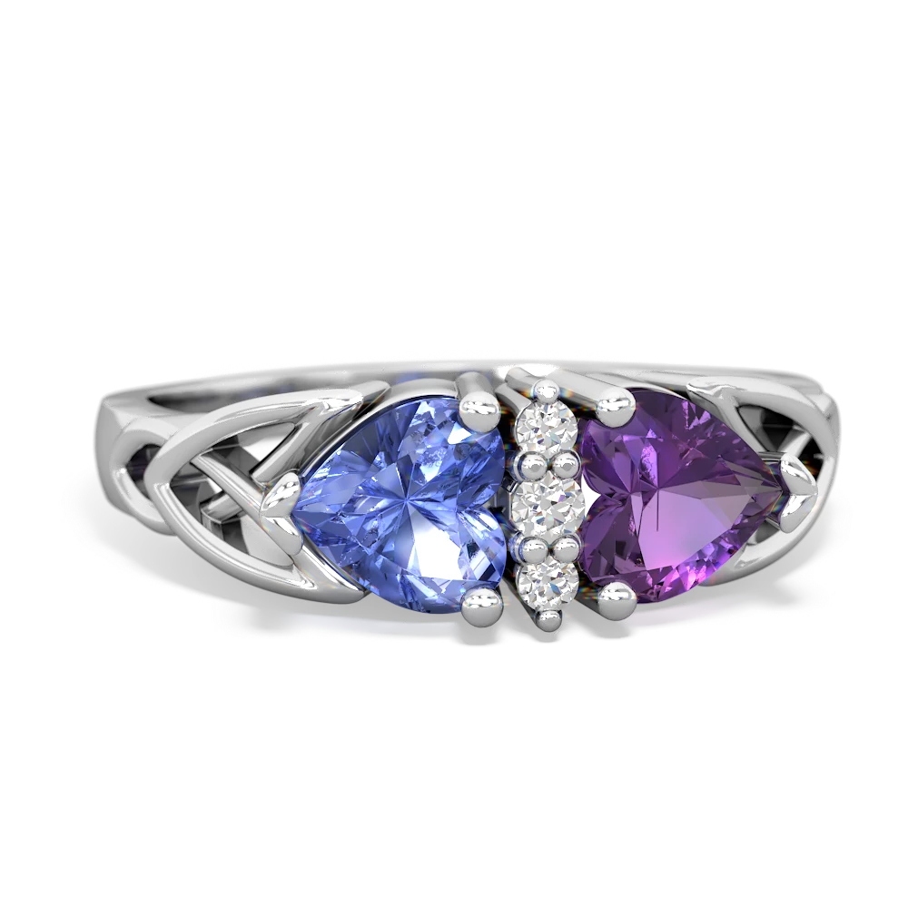 Tanzanite Celtic Knot Double Heart 14K White Gold ring R5040