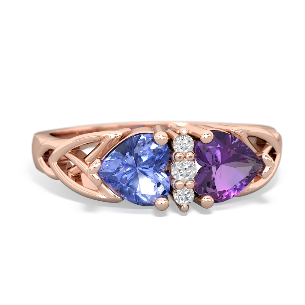 Tanzanite Celtic Knot Double Heart 14K Rose Gold ring R5040