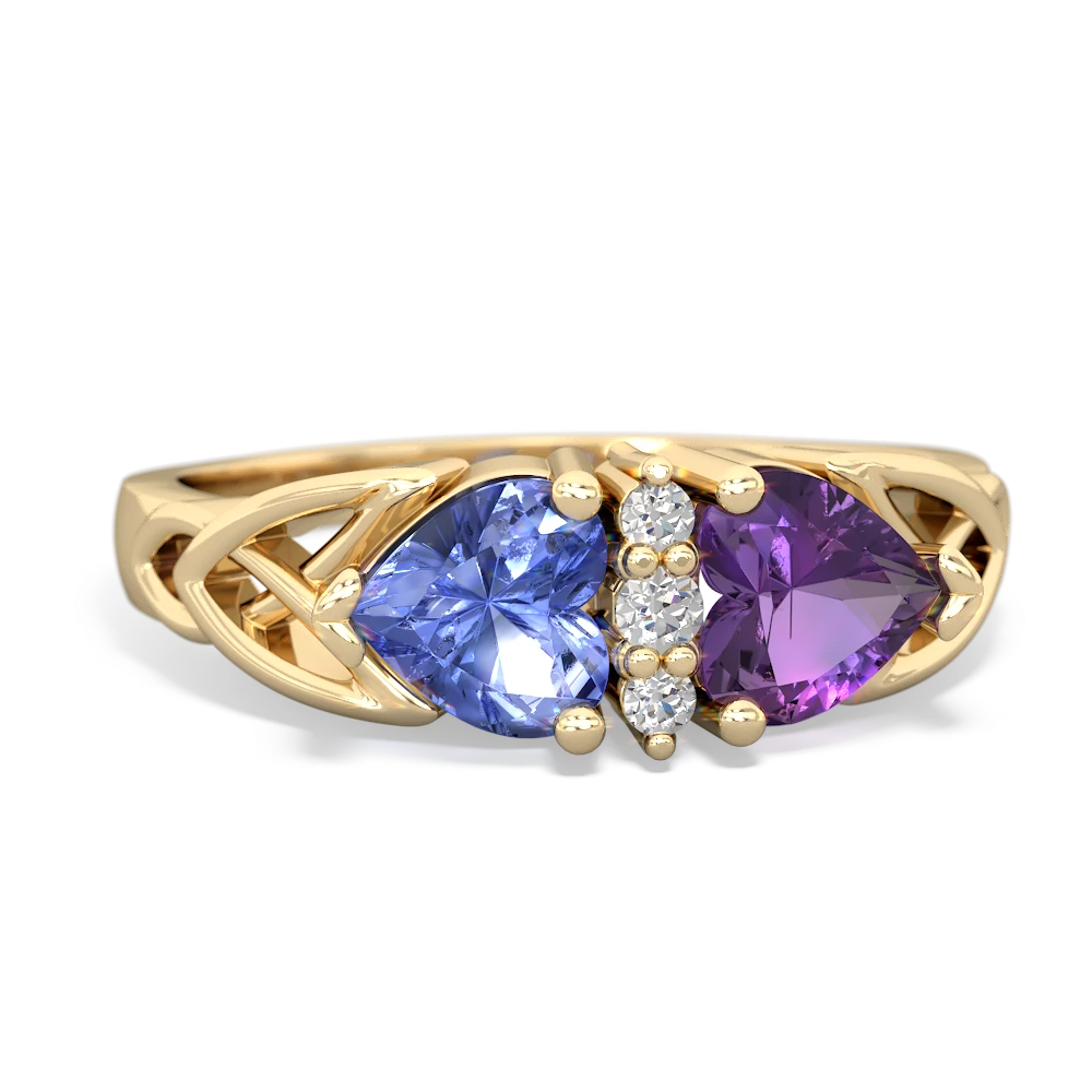 Tanzanite Celtic Knot Double Heart 14K Yellow Gold ring R5040