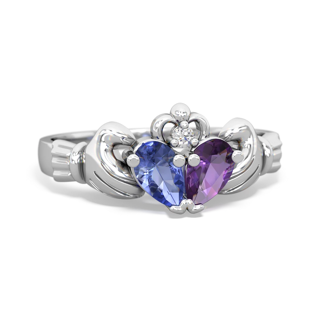 Tanzanite 'Our Heart' Claddagh 14K White Gold ring R2388