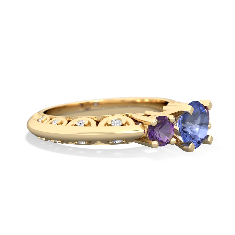 Tanzanite Art Deco Eternal Embrace Engagement 14K Yellow Gold ring C2003