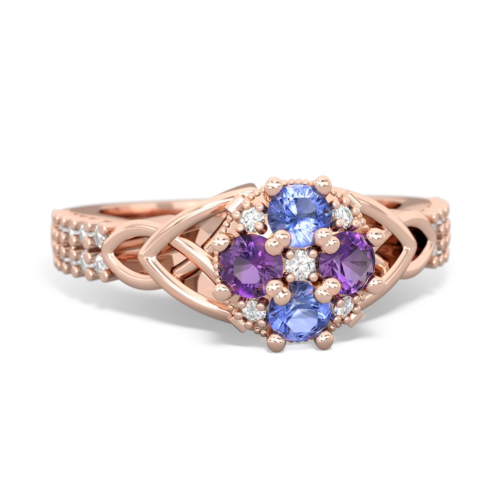 Tanzanite Celtic Knot Cluster Engagement 14K Rose Gold ring R26443RD