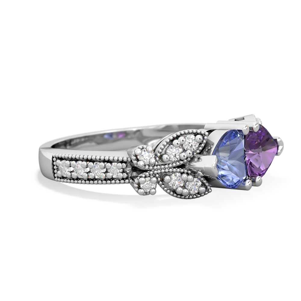 Tanzanite Diamond Butterflies 14K White Gold ring R5601