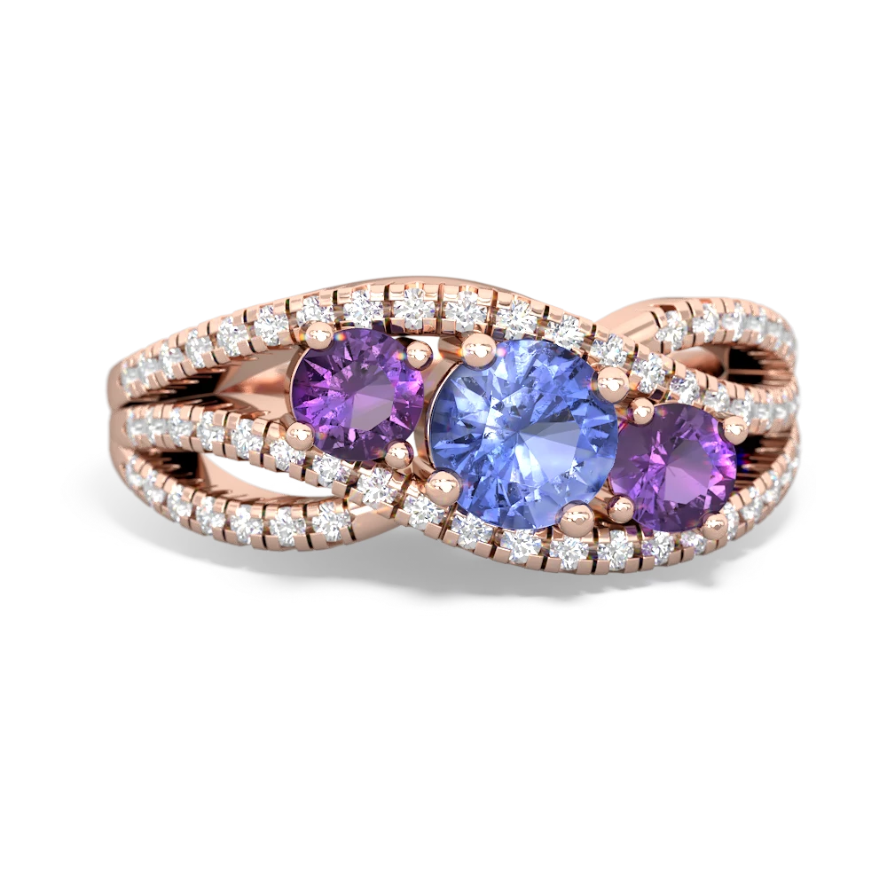 Tanzanite Three Stone Aurora 14K Rose Gold ring R3080