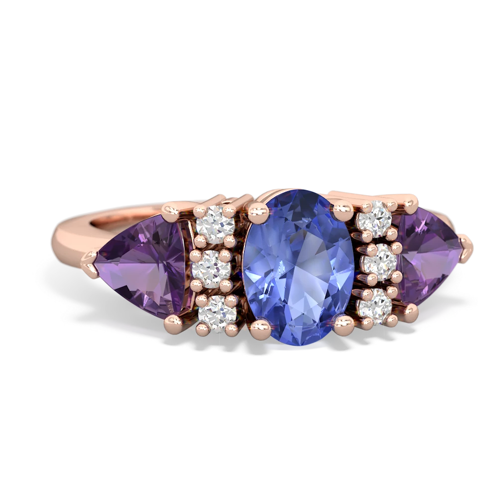 Tanzanite Antique Style Three Stone 14K Rose Gold ring R2186