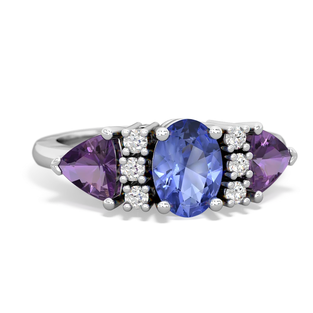 Tanzanite Antique Style Three Stone 14K White Gold ring R2186