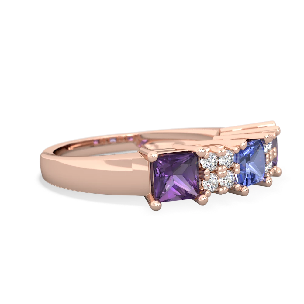 Tanzanite Three Stone Diamond Cluster 14K Rose Gold ring R2592