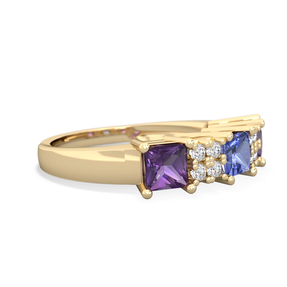 Tanzanite Three Stone Diamond Cluster 14K Yellow Gold ring R2592