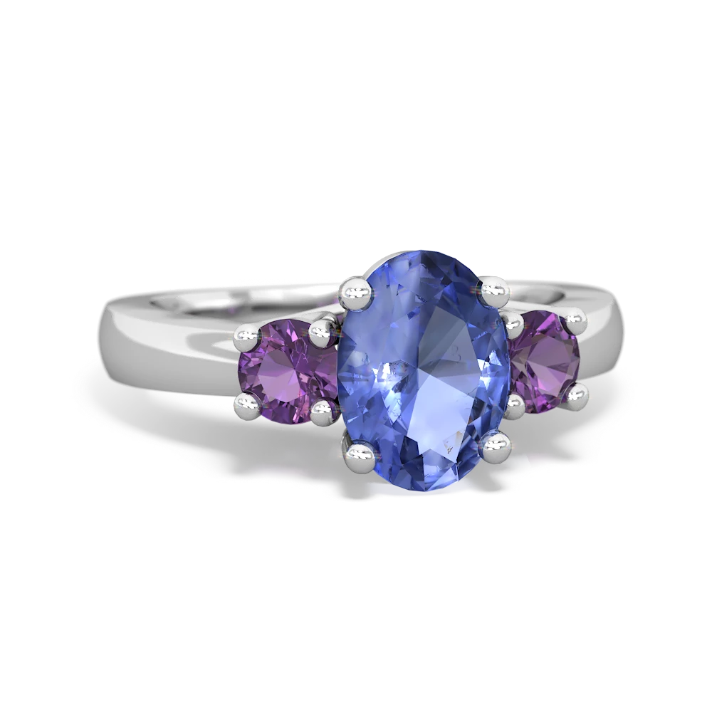 Tanzanite Three Stone Oval Trellis 14K White Gold ring R4024