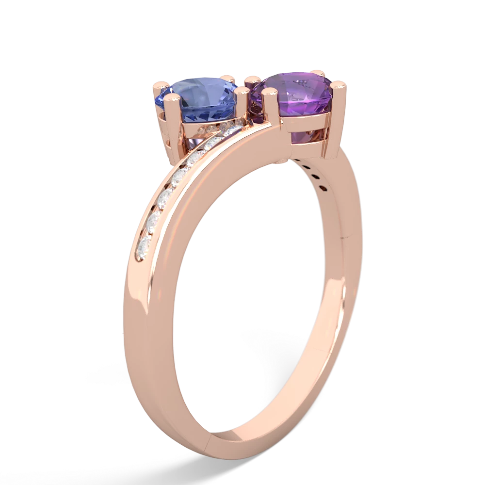 Tanzanite Channel Set Two Stone 14K Rose Gold ring R5303