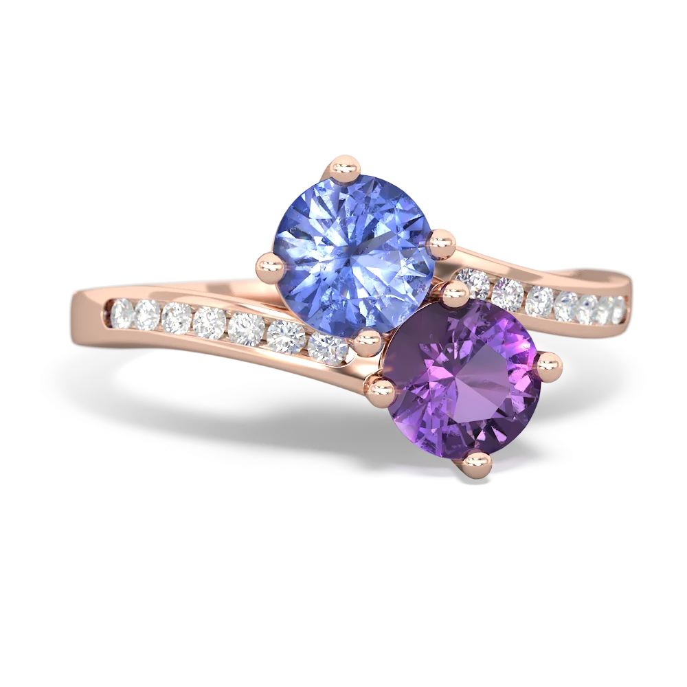 Tanzanite Channel Set Two Stone 14K Rose Gold ring R5303