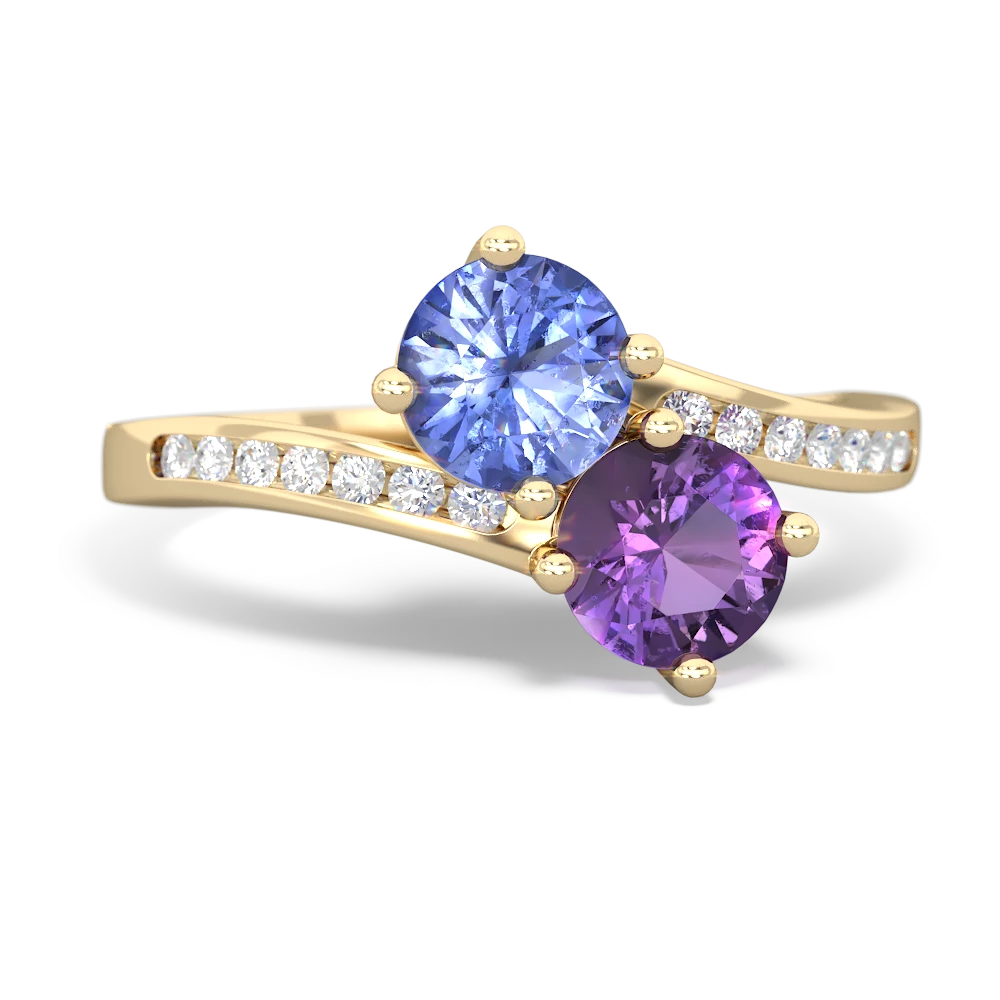 Tanzanite Channel Set Two Stone 14K Yellow Gold ring R5303