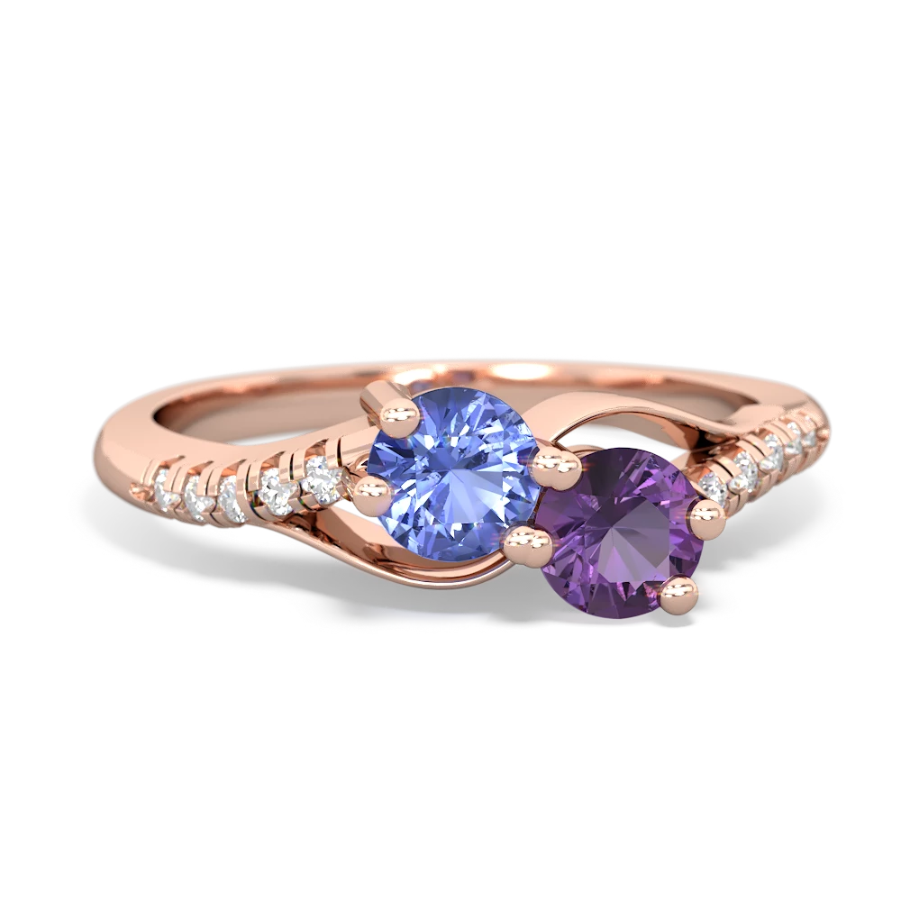 Tanzanite Infinity Pave Two Stone 14K Rose Gold ring R5285